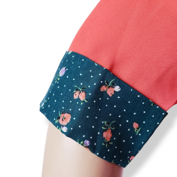 The Clothing Company Orange Front Knot Blouse With Green Contrast Sleeves - Picture 2 of 8